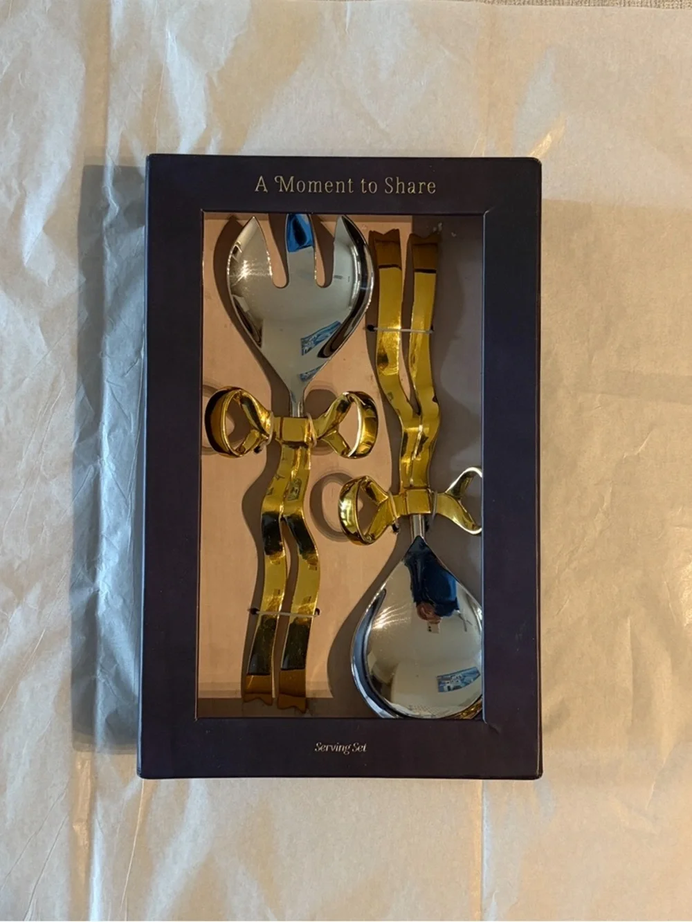 Anthropologie Benedita Stainless Steel Bow Serve Set Silver Gold NEW
